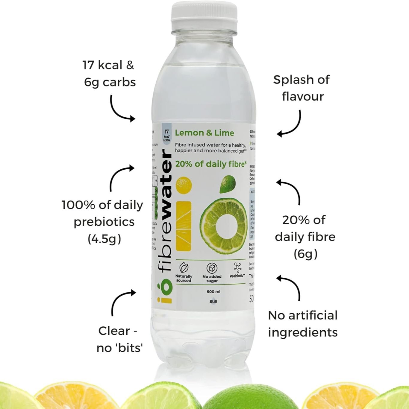 Fibre Infused Prebiotic Water Lemon & Lime Still 500ml - Io Fibrewater - Water Filter/Infuser - Eco Natural Products