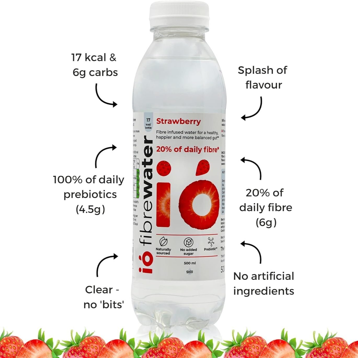 Fibre Infused Prebiotic Water Strawberry Still 500ml - Io Fibrewater - Water Filter/Infuser - Eco Natural Products