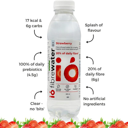 Fibre Infused Prebiotic Water Strawberry Still 500ml - Io Fibrewater - Water Filter/Infuser - Eco Natural Products