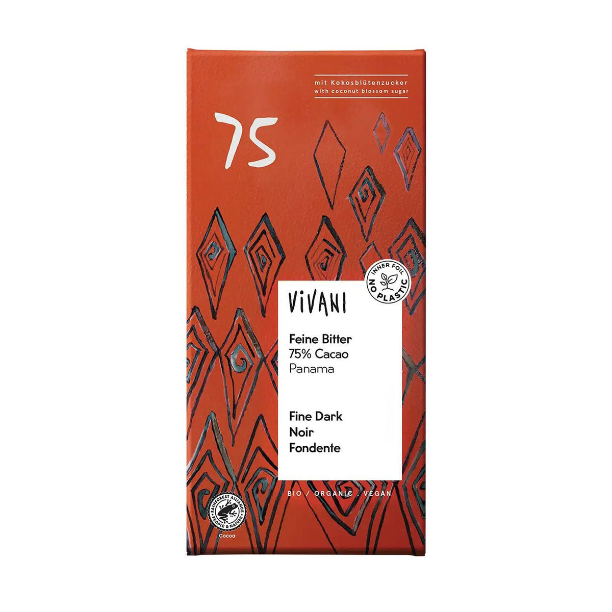 Fine Dark 75% Panama Chocolate with Coconut Blossom 80g - Vivani - Chocolate Bar - Eco Natural Products