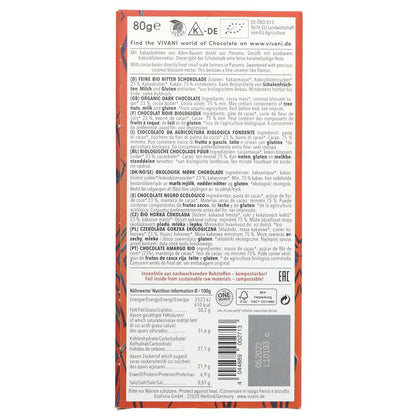 Fine Dark 75% Panama Chocolate with Coconut Blossom 80g - Vivani - Chocolate Bar - Eco Natural Products