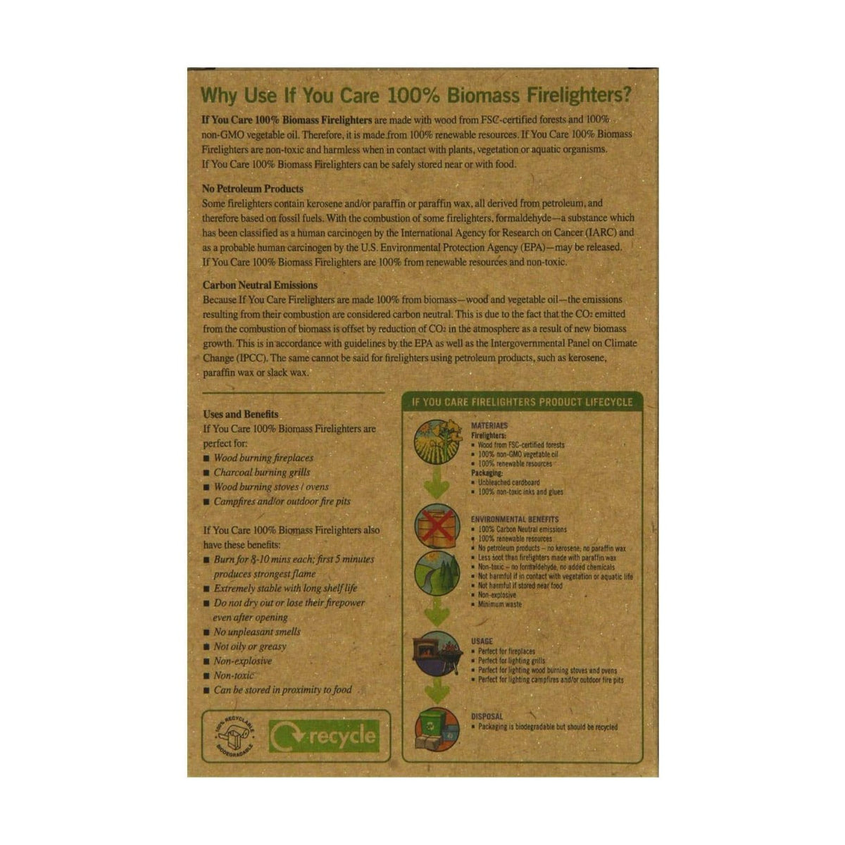 Firelighters Non - toxic Wood and Vegetable 28 pieces - If You Care - Lighters & Matches - Eco Natural Products