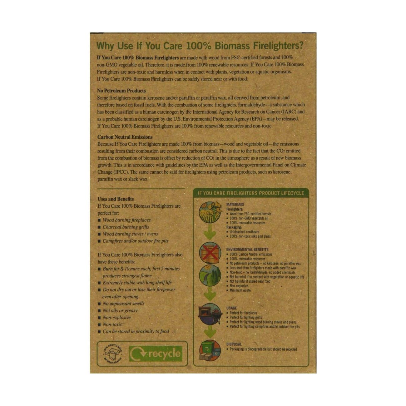 Firelighters Non - toxic Wood and Vegetable 28 pieces - If You Care - Lighters & Matches - Eco Natural Products