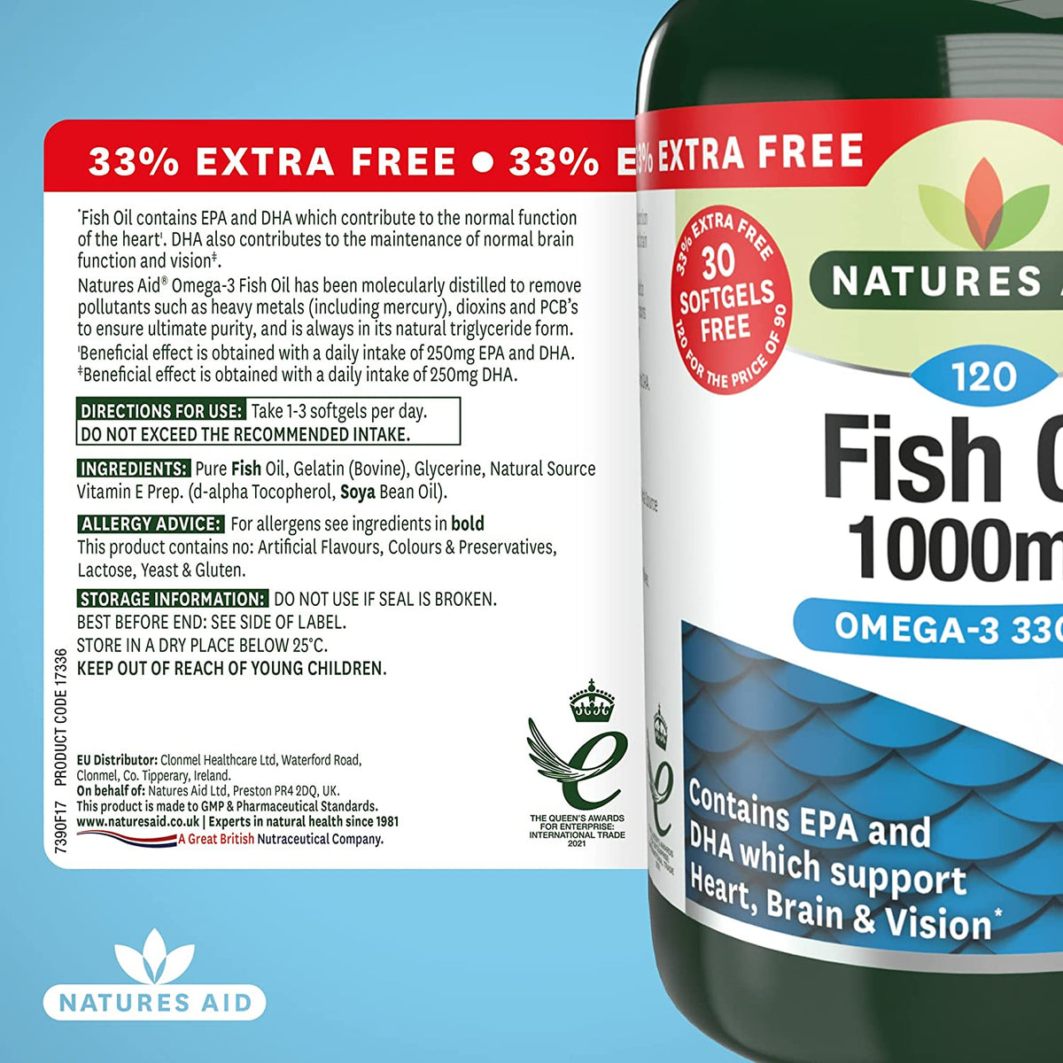 Fish Oil 1000mg 120 Softgels - Natures Aid - Vitamins & Supplements - Eco Natural Products
