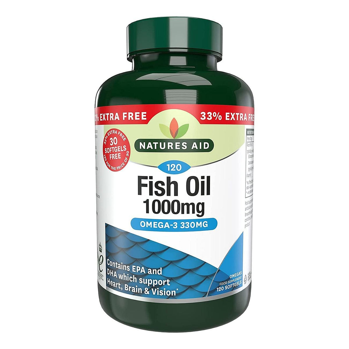 Fish Oil 1000mg 120 Softgels - Natures Aid - Vitamins & Supplements - Eco Natural Products