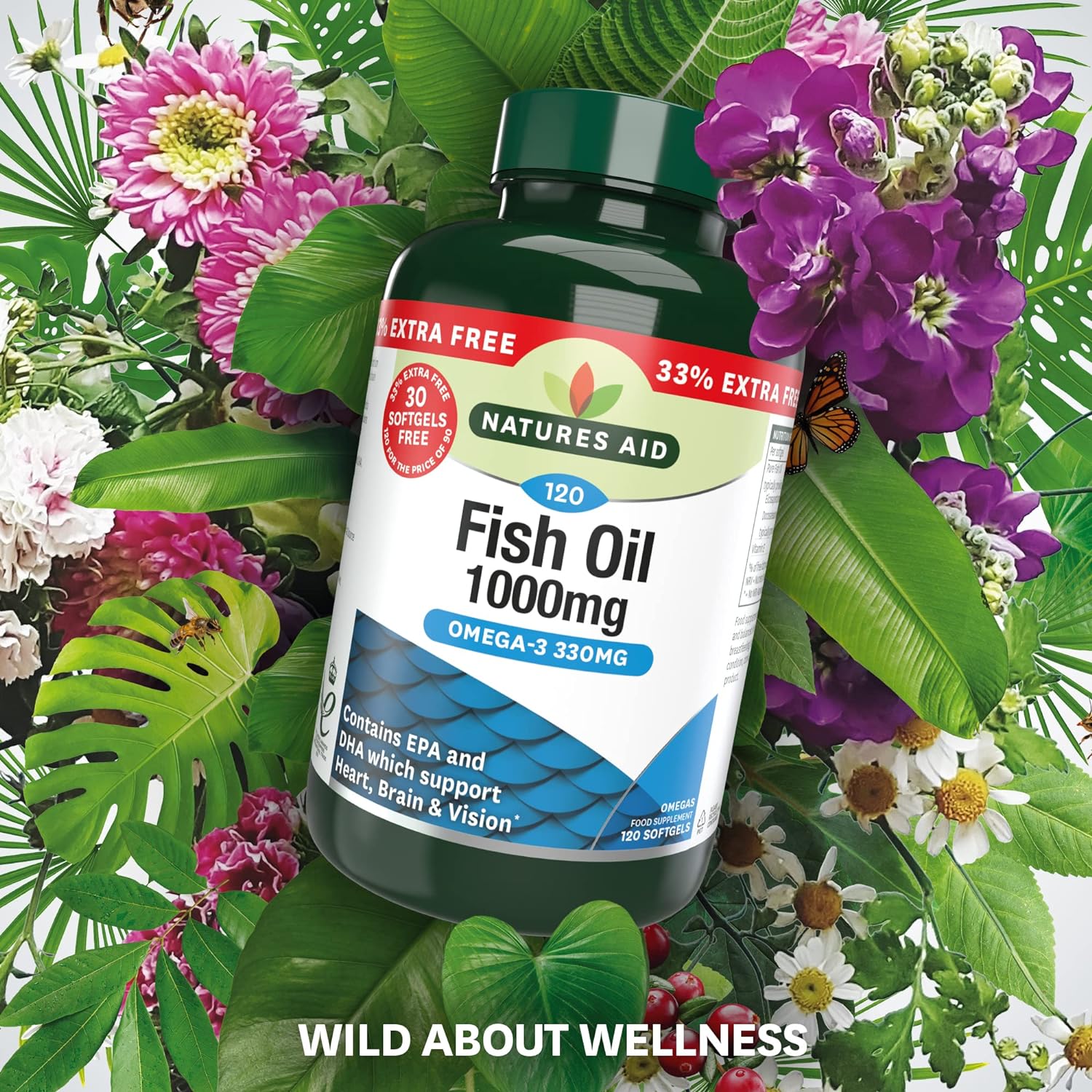 Fish Oil 1000mg 120 Softgels - Eco Natural Products - Natures Aid - Vitamins & Supplements