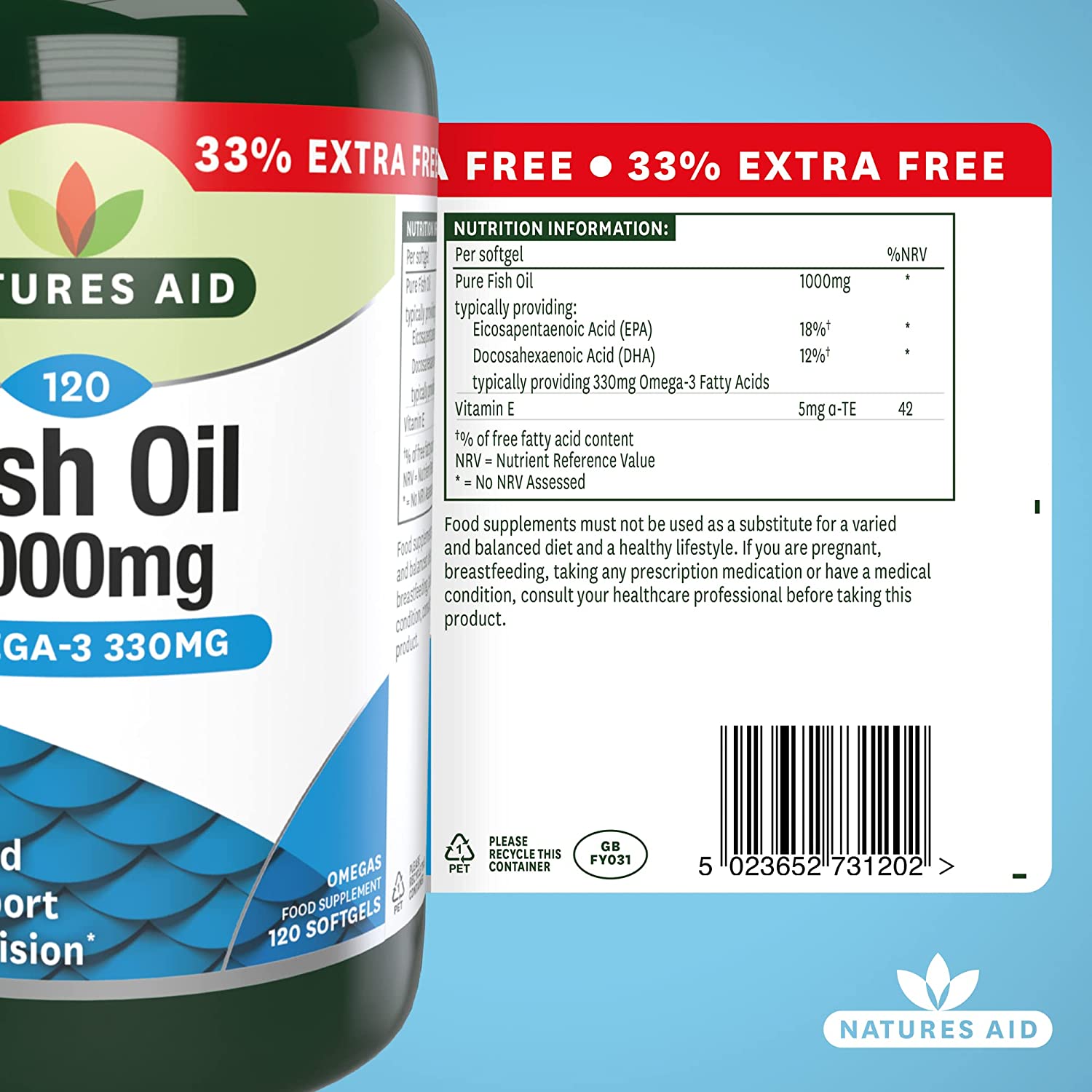 Fish Oil 1000mg 120 Softgels - Eco Natural Products - Natures Aid - Vitamins & Supplements