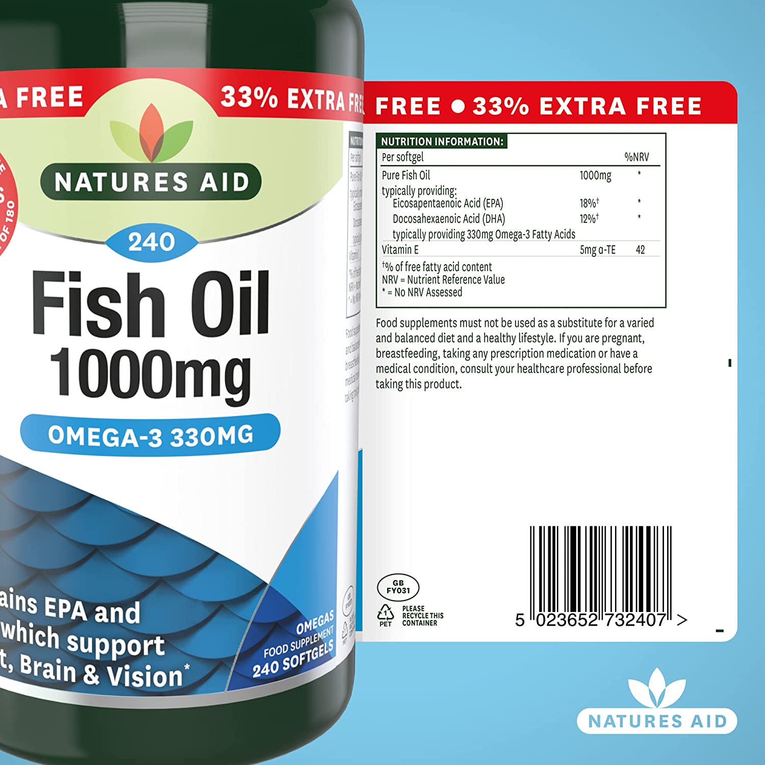 Fish Oil 1000mg 240 Softgels - Eco Natural Products - Natures Aid - Vitamins & Supplements