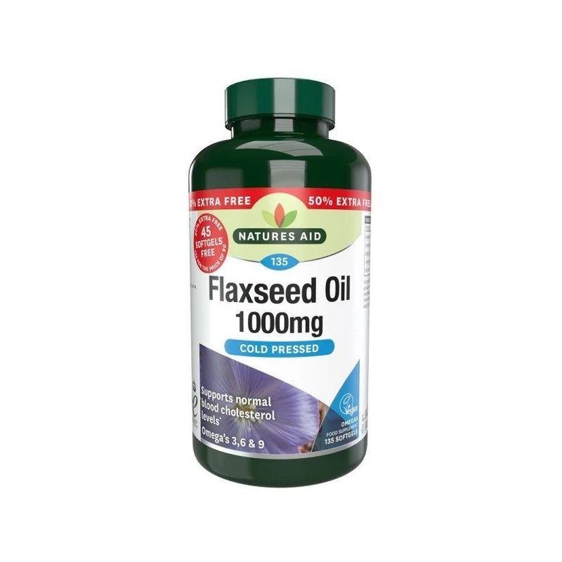 Flaxseed Oil Cold - Pressed Omega 3, 6 & 9 135 softgels - Natures Aid - Food Supplement - Natures Aid