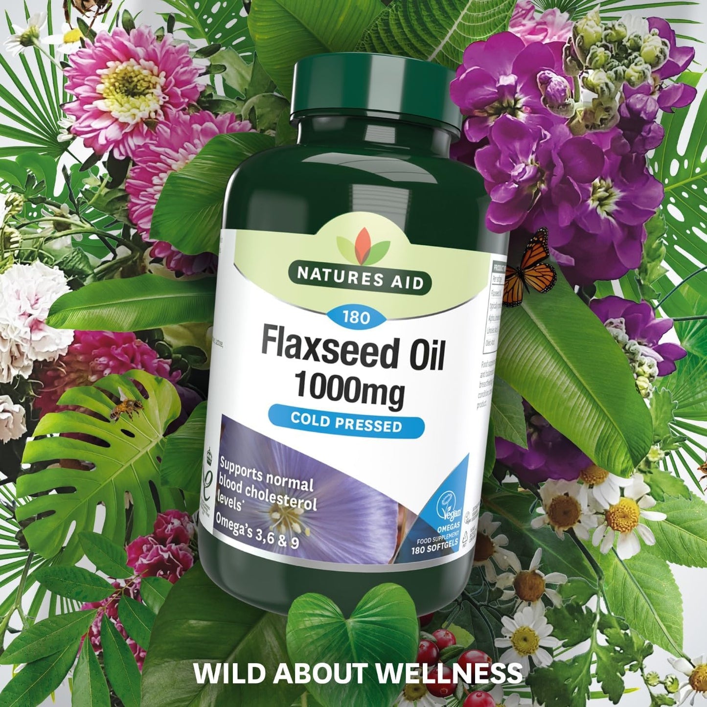 Flaxseed Oil Cold - Pressed Omega 3, 6 & 9 180 Softgels - Natures Aid - Vitamins & Supplements - Eco Natural Products
