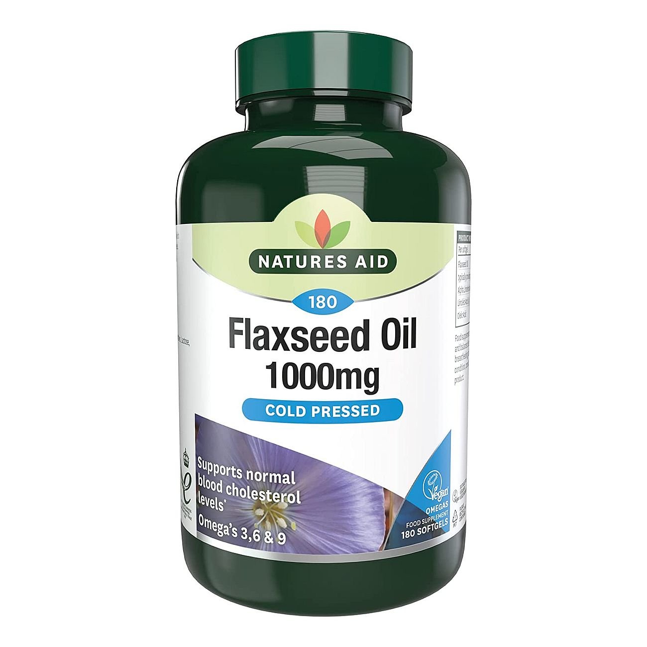 Flaxseed Oil Cold - Pressed Omega 3, 6 & 9 180 Softgels - Natures Aid - Vitamins & Supplements - Eco Natural Products