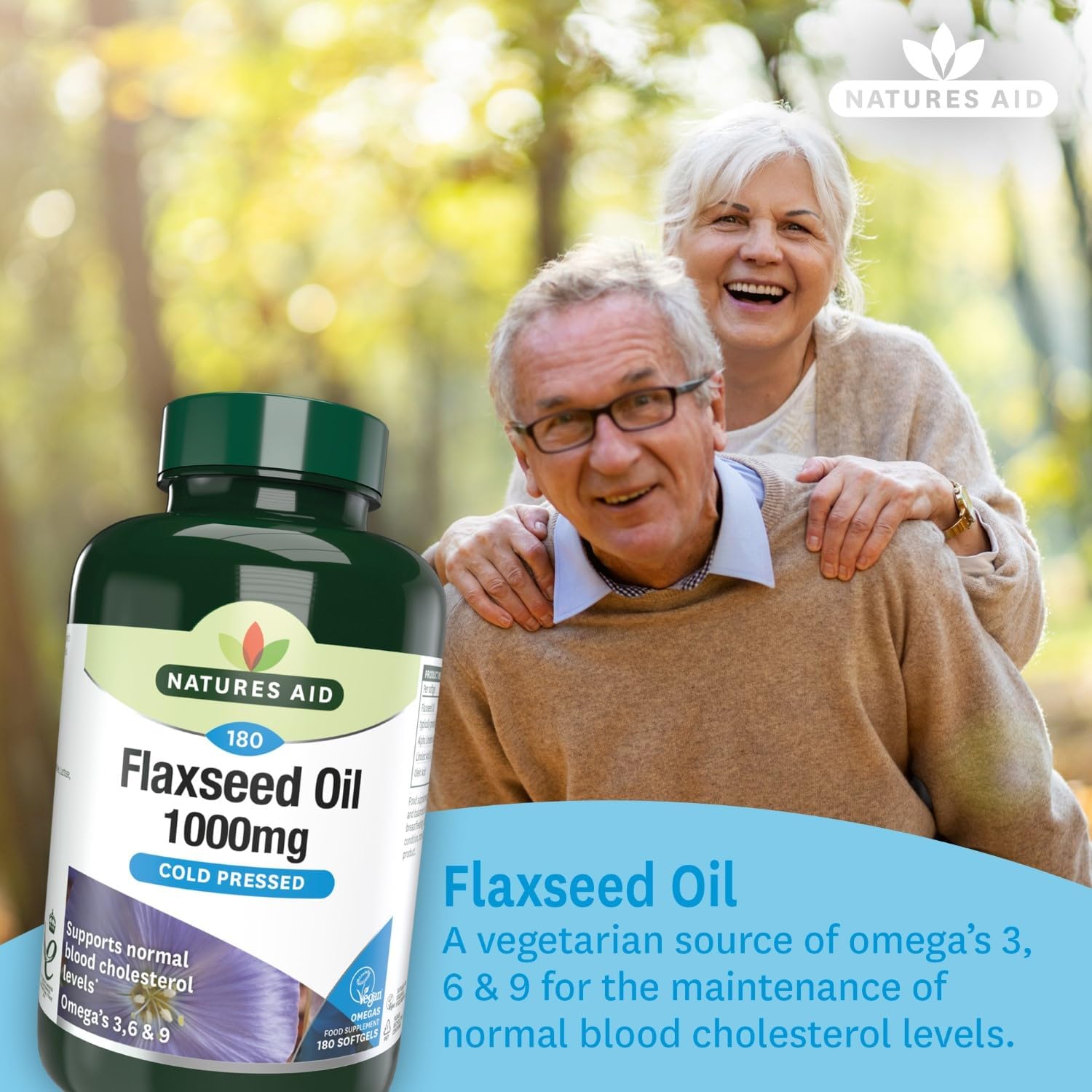 Flaxseed Oil Cold - Pressed Omega 3, 6 & 9 180 Softgels - Natures Aid - Vitamins & Supplements - Eco Natural Products