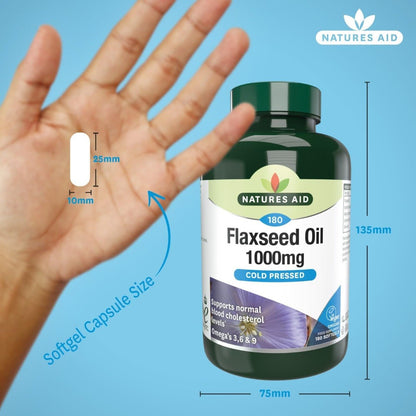 Flaxseed Oil Cold - Pressed Omega 3, 6 & 9 180 Softgels - Natures Aid - Vitamins & Supplements - Eco Natural Products