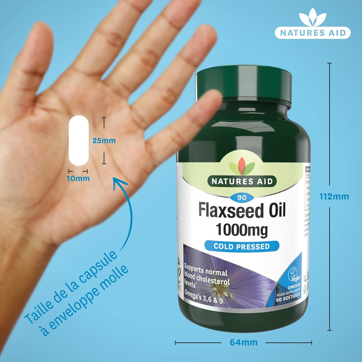 Flaxseed Oil Cold-Pressed Omega 3, 6 & 9 90 Softgels - Natures Aid
