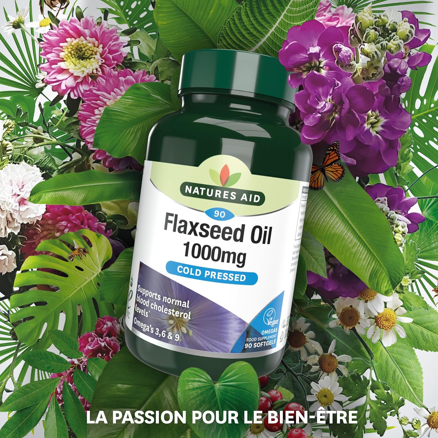 Flaxseed Oil Cold - Pressed Omega 3, 6 & 9 90 softgels - Natures Aid - Vitamins & Supplements - Eco Natural Products