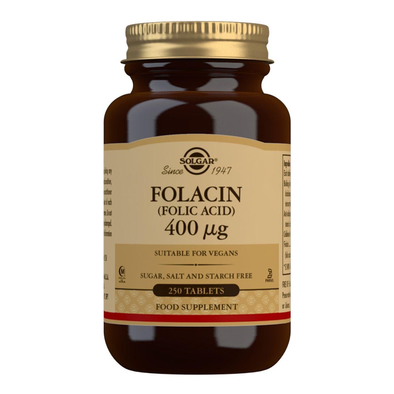 Folacin (Folic Acid) 400 µg - 250 Tablets - Eco Natural Products - Solgar - Vitamins