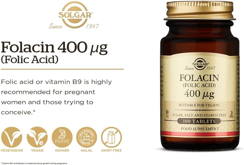 Folacin (Folic Acid) 400 µg - 250 Tablets - Eco Natural Products - Solgar - Vitamins