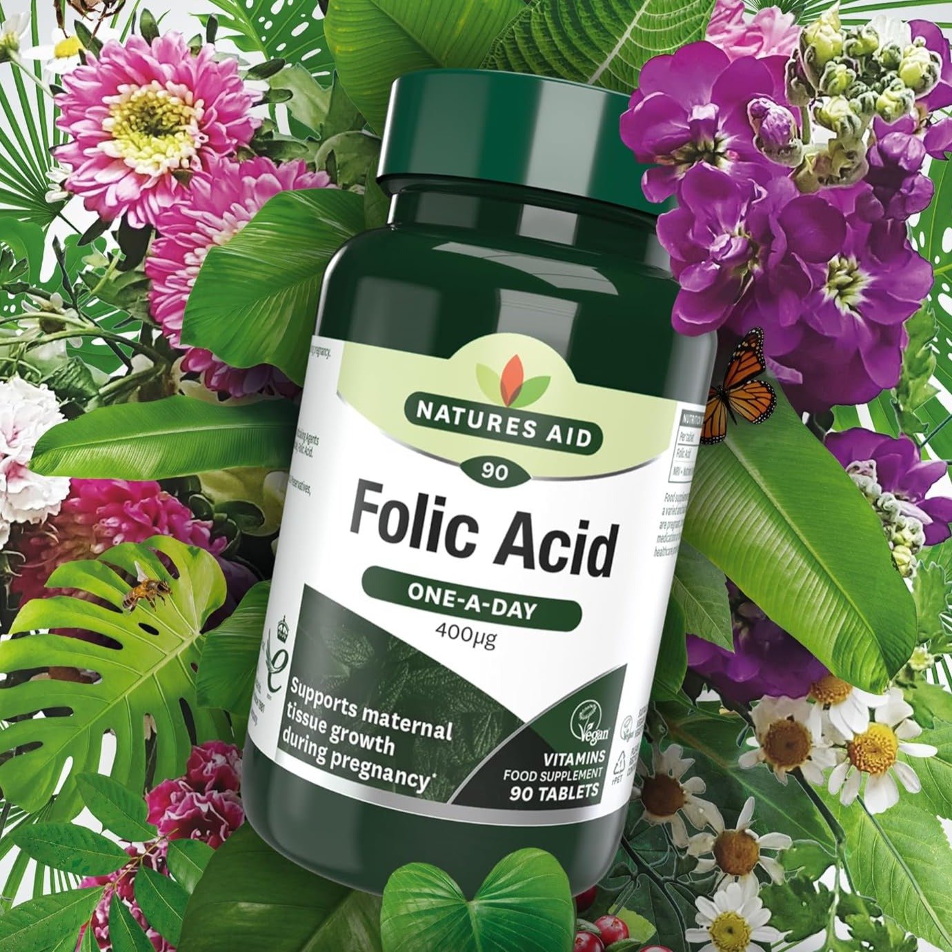 Folic Acid 400ug 90 Tablets - Natures Aid - Vitamins & Supplements - Eco Natural Products
