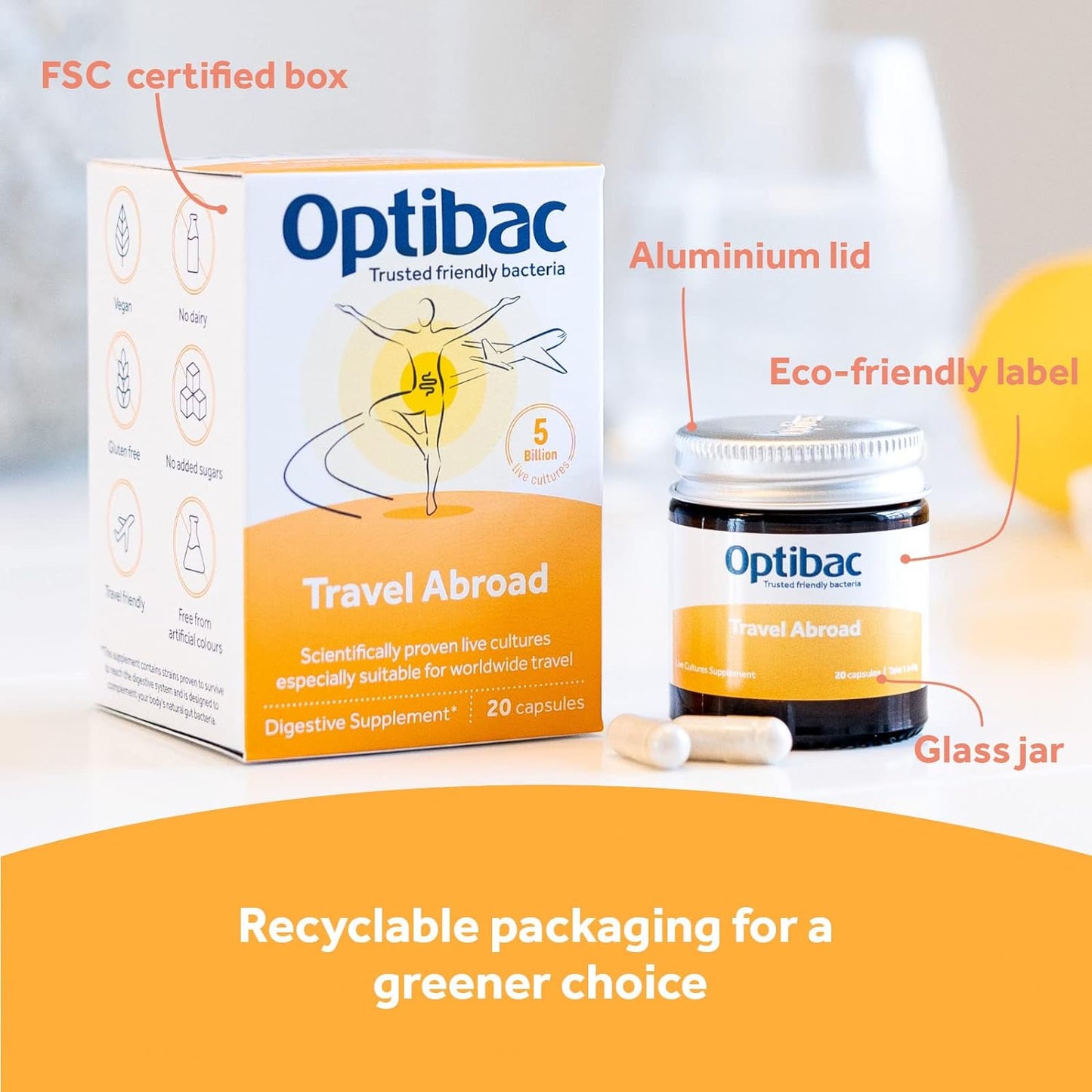 For Travelling Abroad 20 Capsules - OptiBac Probiotics - Vitamins & Supplements - Eco Natural Products