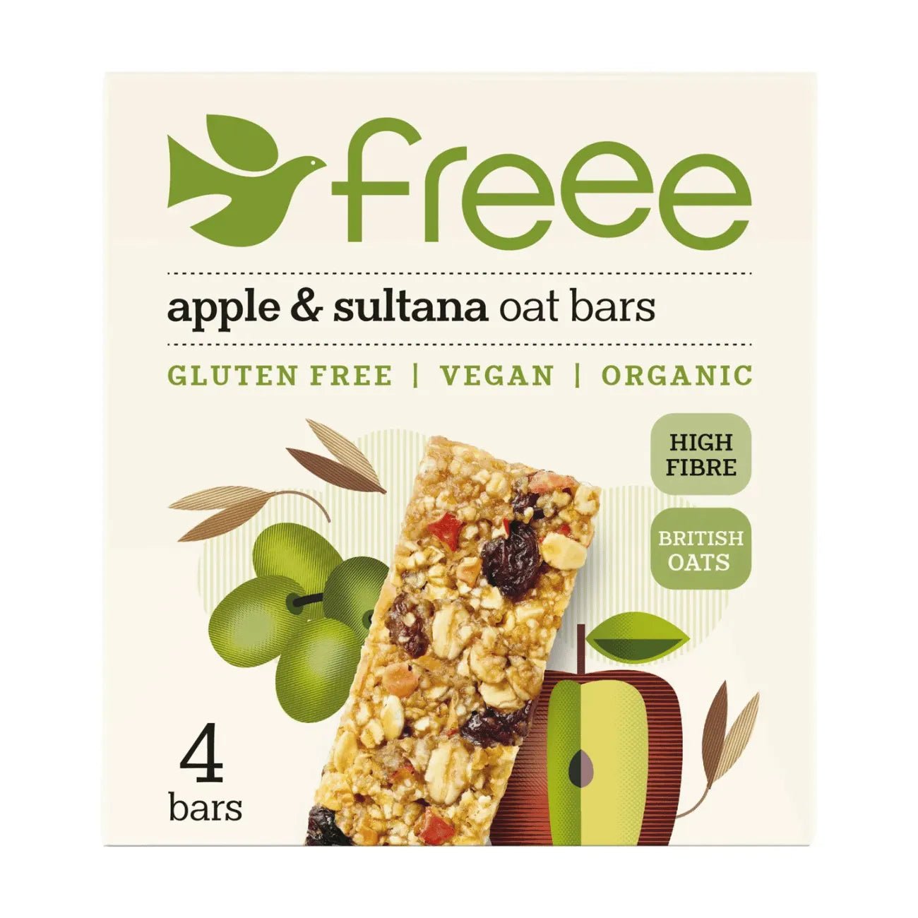 Freee Organic Apple & Sultana Gluten Free Oat Bar 4x35g - Doves Farm - Cereal & Granola Bars - Doves Farm