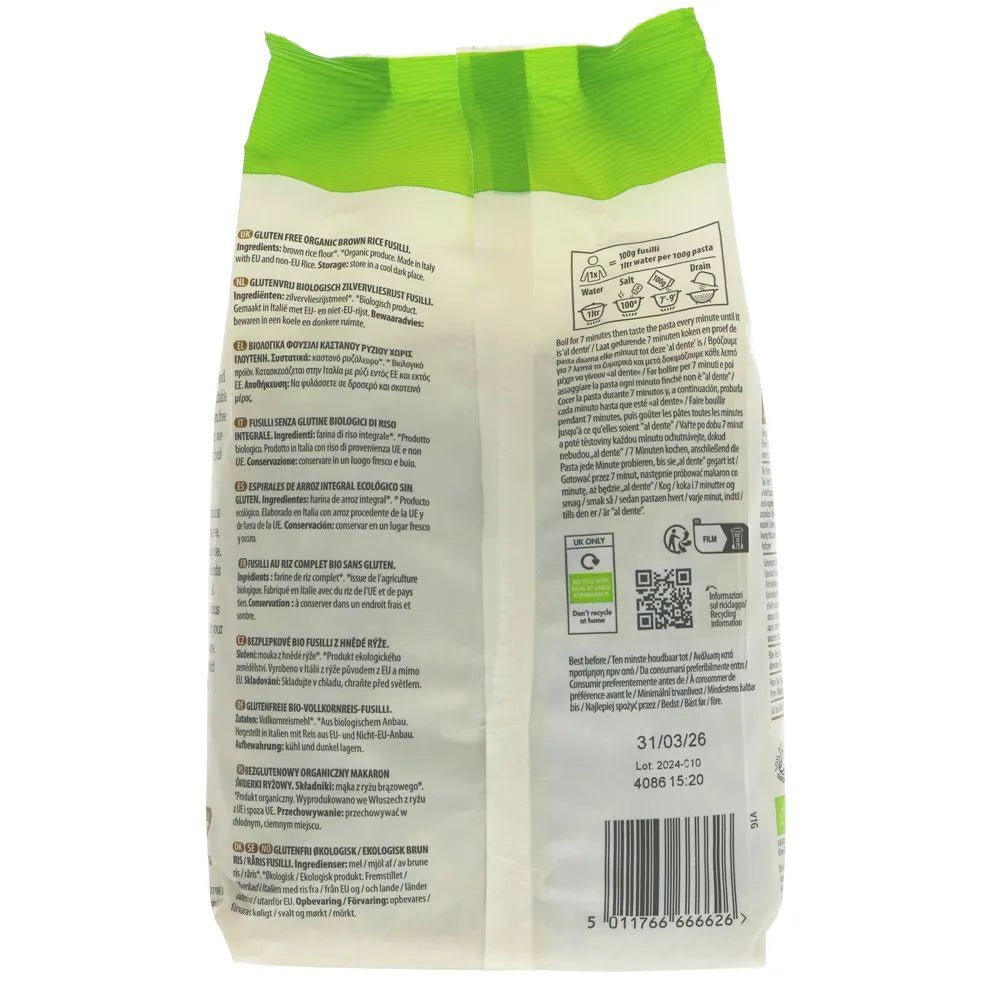 Freee Organic Brown Rice Fusilli Gluten Free Pasta 500g - Doves Farm - Pasta - Doves Farm