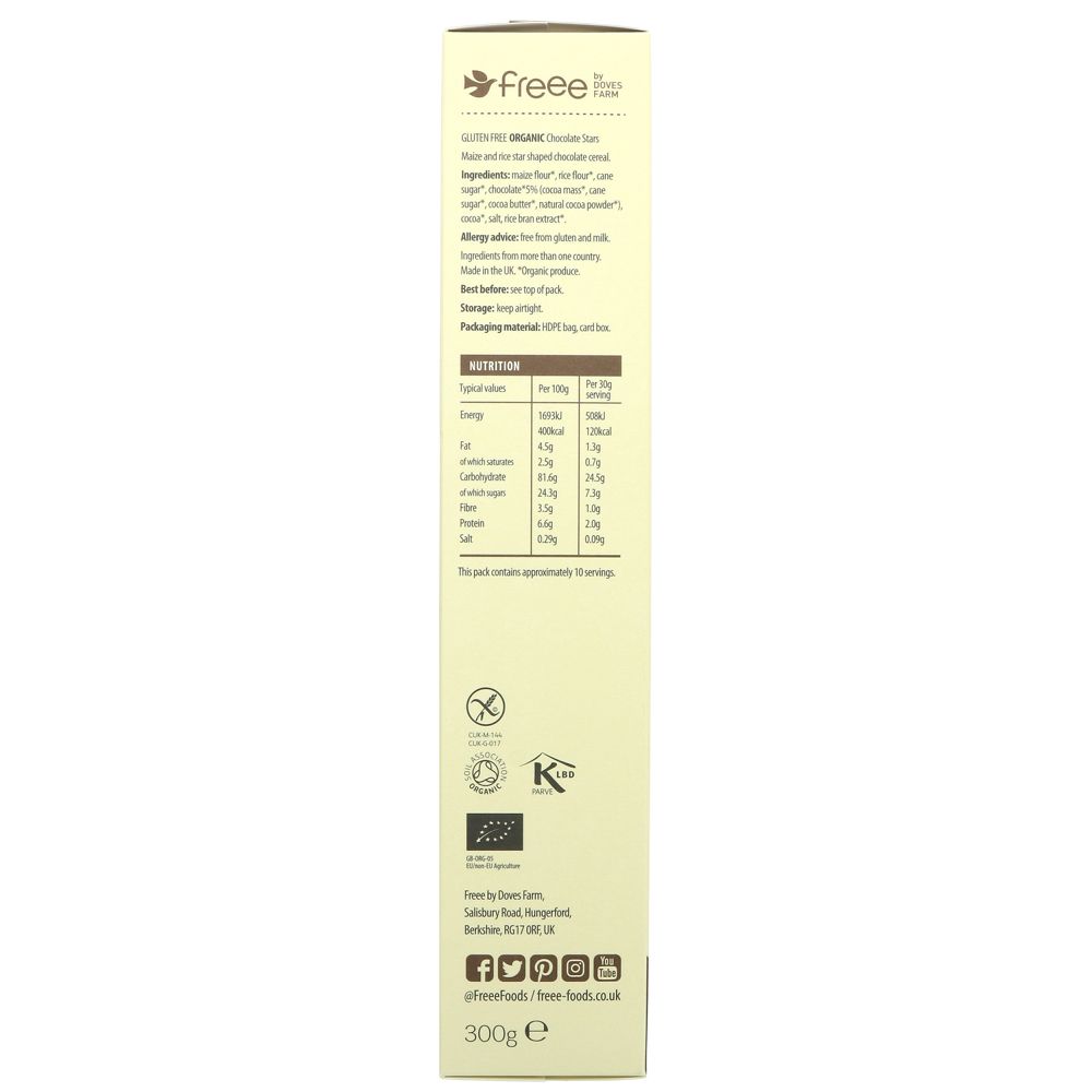 Freee Organic Chocolate Star Cereal 300g - Eco Natural Products - Doves Farm - Flakes