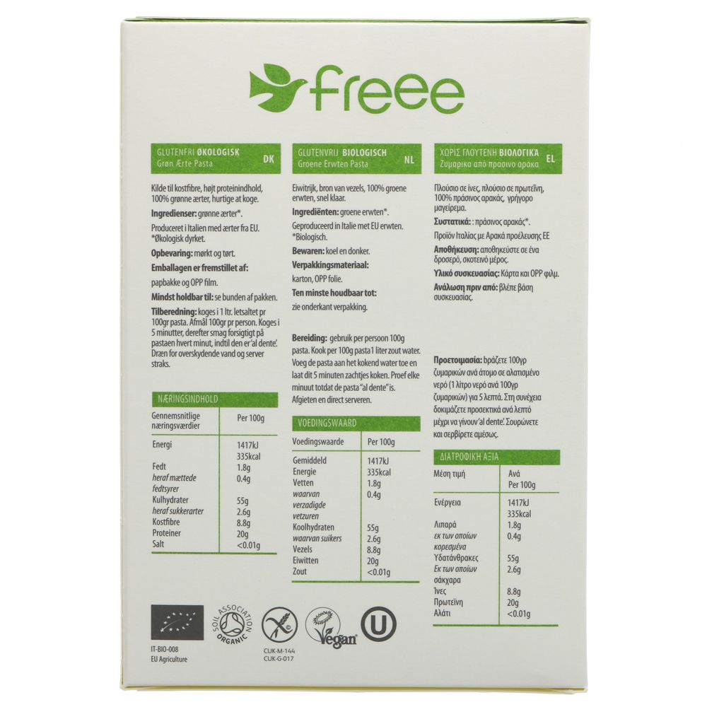 Freee Organic Green Pea Gluten Free Pasta 250g - Doves Farm - Pasta - Eco Natural Products