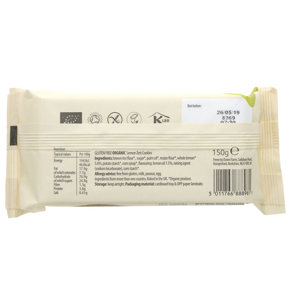 Freee Organic Lemon Zest Gluten Free Cookie 150g - Eco Natural Products - Doves Farm - Cookies