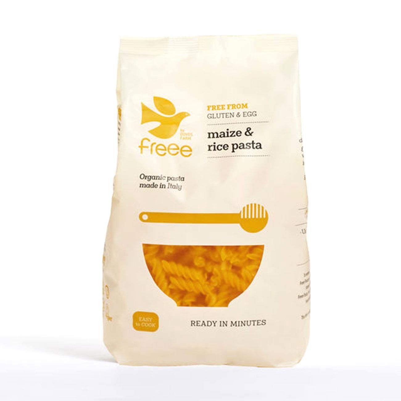 Freee Organic Maize and Rice Fusilli Gluten Free Pasta 500g BBE 06.2024 - Eco Natural Products - Doves Farm - Pasta