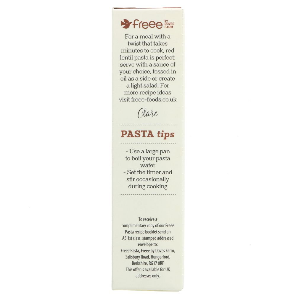 Freee Organic Red Lentil Penne Gluten Free Pasta 250g - Eco Natural Products - Doves Farm - Pasta