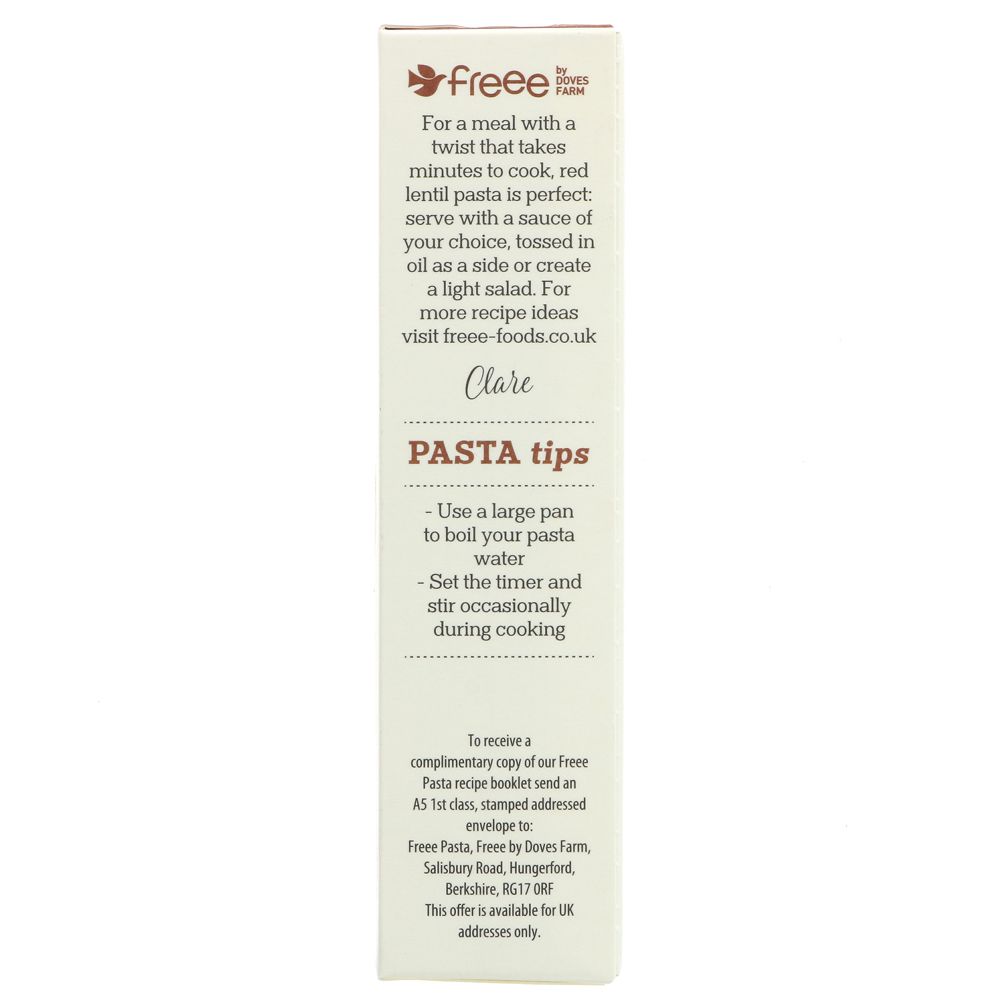 Freee Organic Red Lentil Penne Gluten Free Pasta 250g - Doves Farm - Pasta - Eco Natural Products