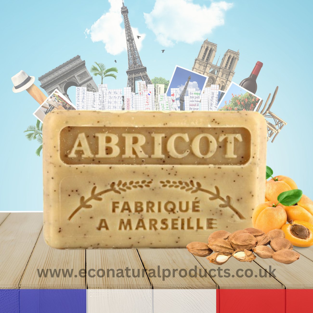 French Marseille Soap Abricot (Apricot) 125g - Eco Natural Products - FouFour - Savon de Marseille - Bar Soap