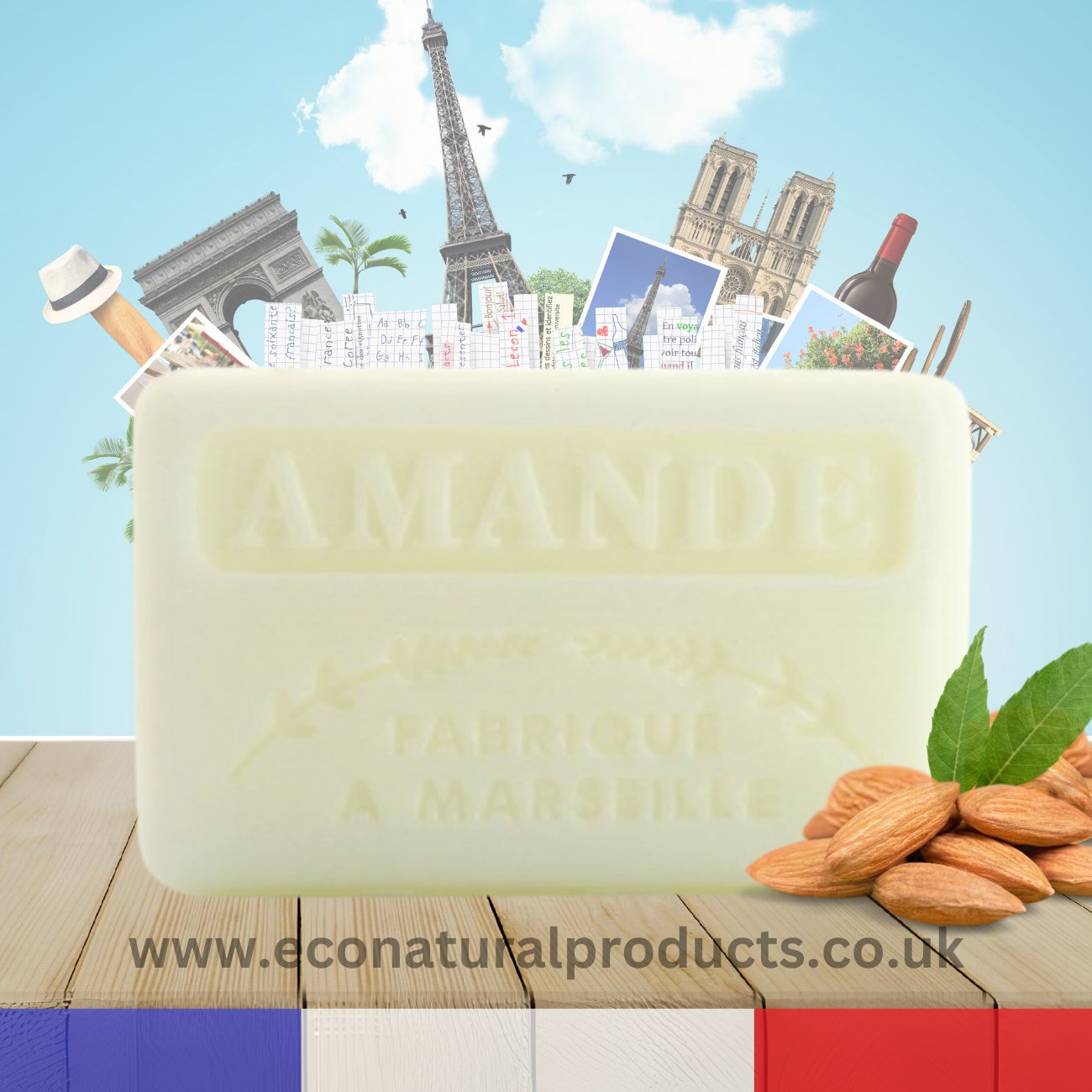 French Marseille Soap Amande (Almond) 125g - Eco Natural Products - FouFour - Savon de Marseille - Bar Soap