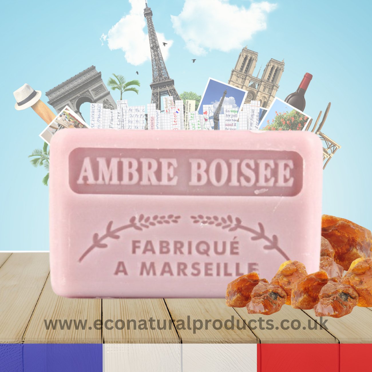 French Marseille Soap Ambre Boisee (Woody Amber) 125g - FouFour - Savon de Marseille - Bar Soap - Eco Natural Products