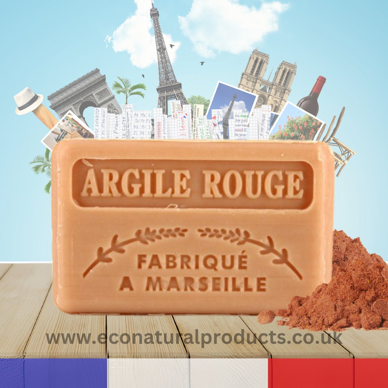 French Marseille Soap Argile Rouge (Red Clay) 125g - Eco Natural Products - FouFour - Savon de Marseille - Bar Soap