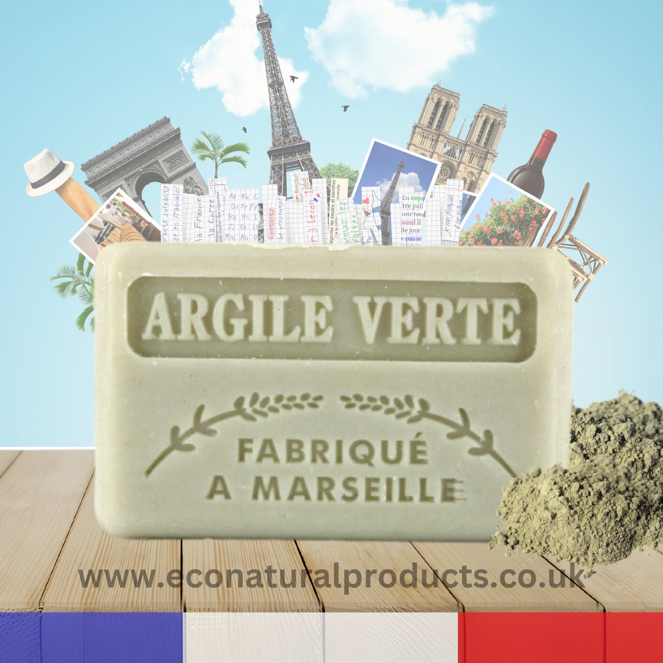 French Marseille Soap Argile Verte (Green Clay) 125g - Eco Natural Products - FouFour - Savon de Marseille - Bar Soap