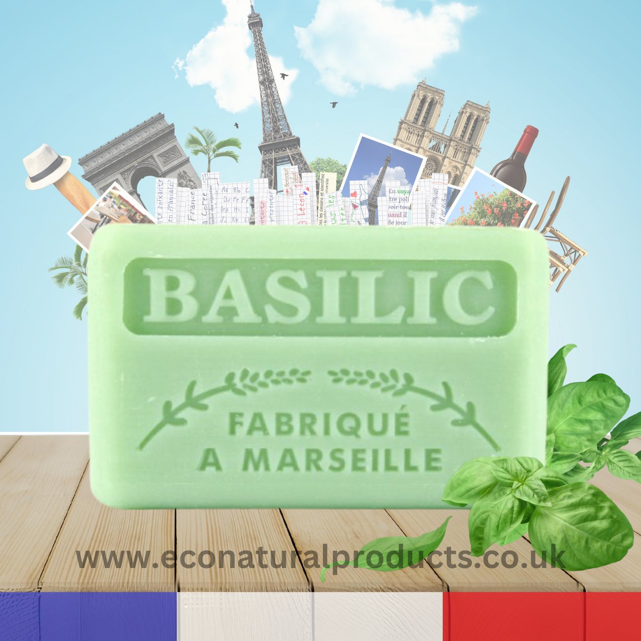 French Marseille Soap Basilic (Basil) 125g - FouFour - Savon de Marseille - Bar Soap - Eco Natural Products