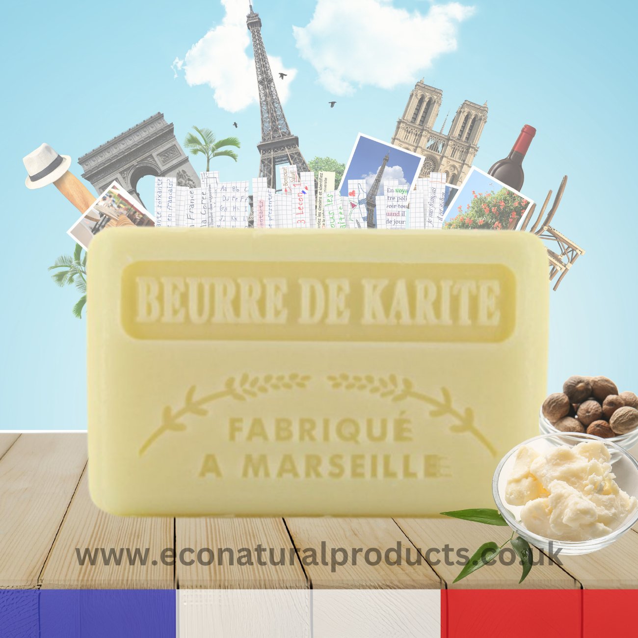 French Marseille Soap Beurre de Karite (Shea Butter) 125g - FouFour - Savon de Marseille - Bar Soap - Eco Natural Products