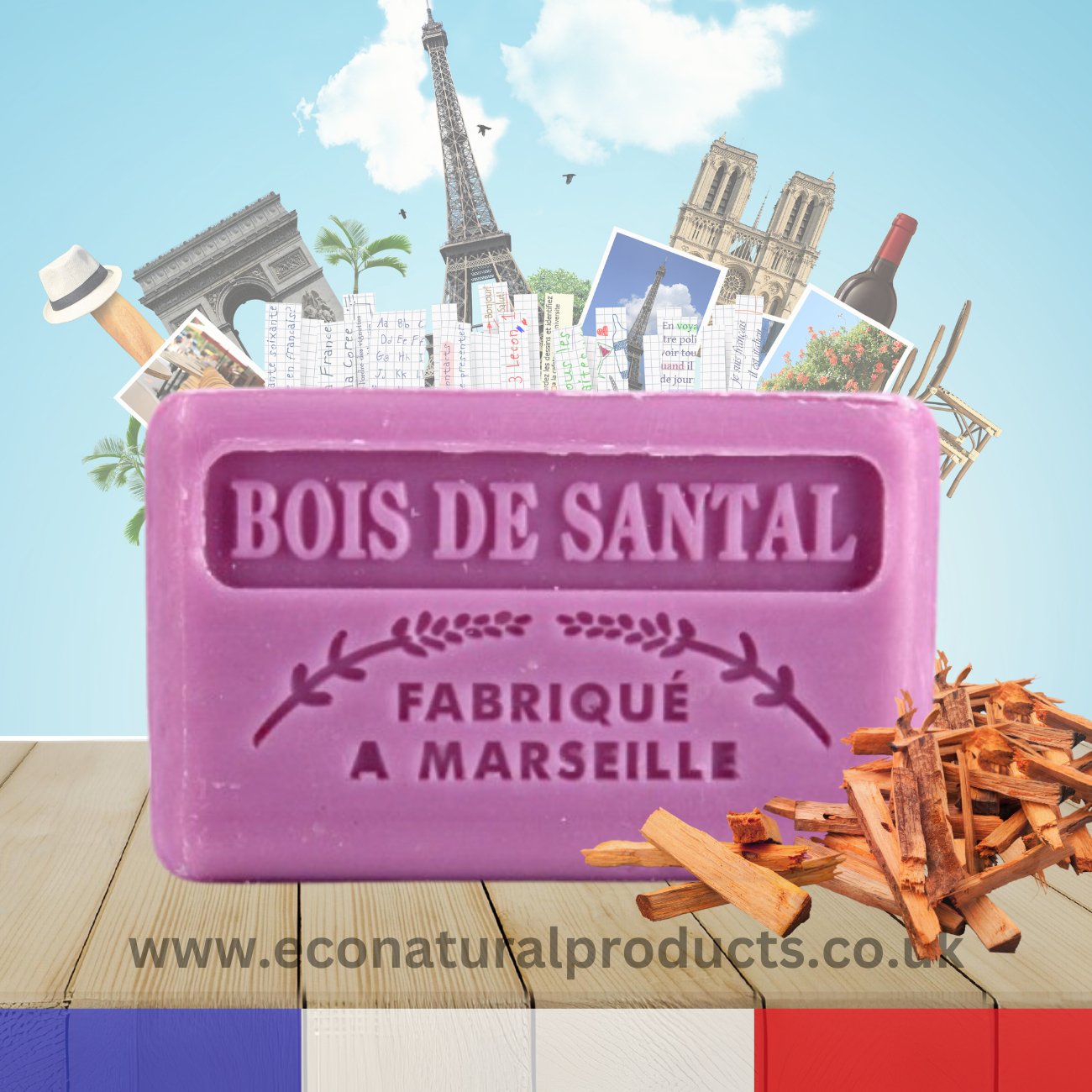 French Marseille Soap Bois de Santal (Sandalwood) 125g - Eco Natural Products - FouFour - Savon de Marseille - Bar Soap