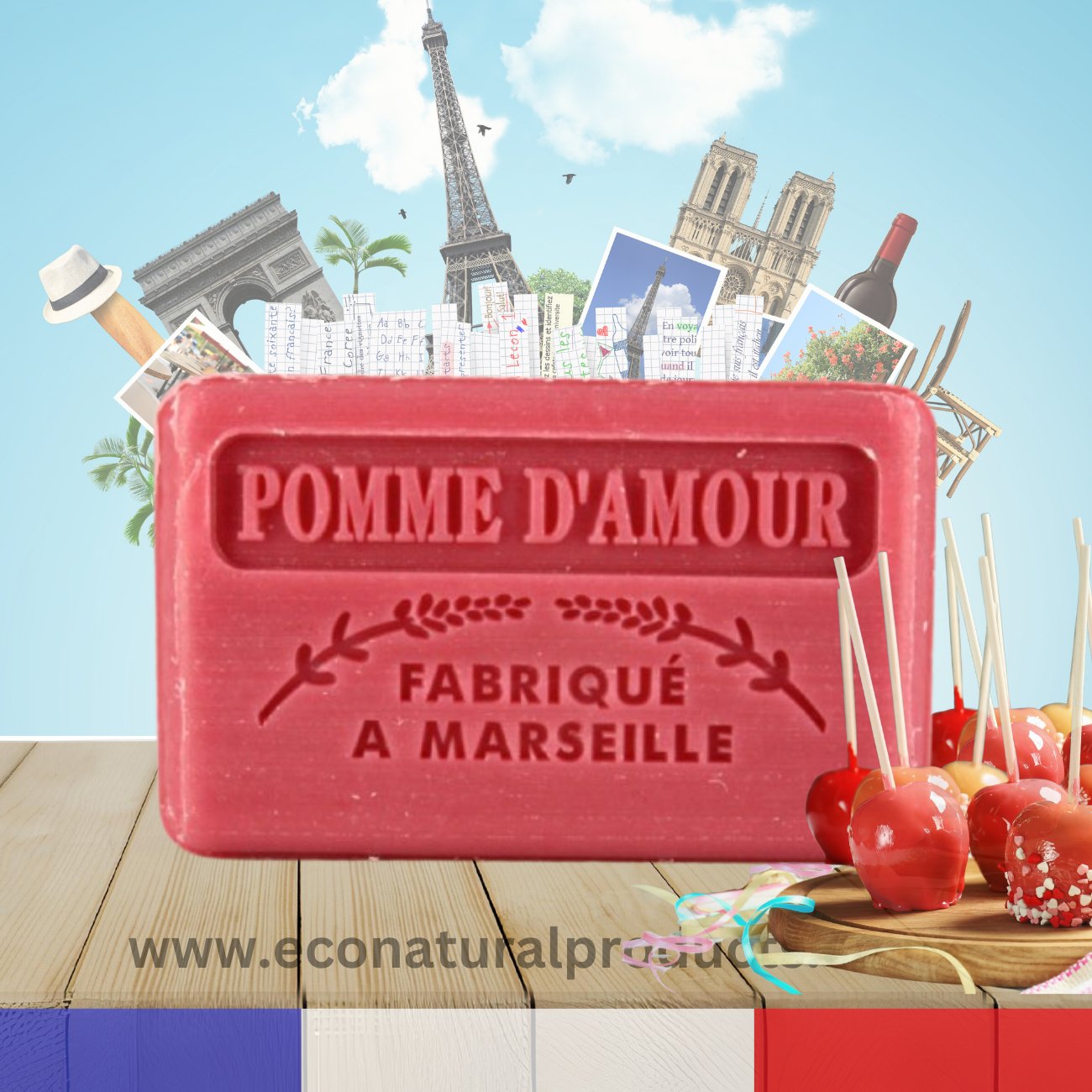 French Marseille Soap Candy Apple (Pomme d'Amour) 125g - FouFour - Savon de Marseille - Bar Soap - Eco Natural Products