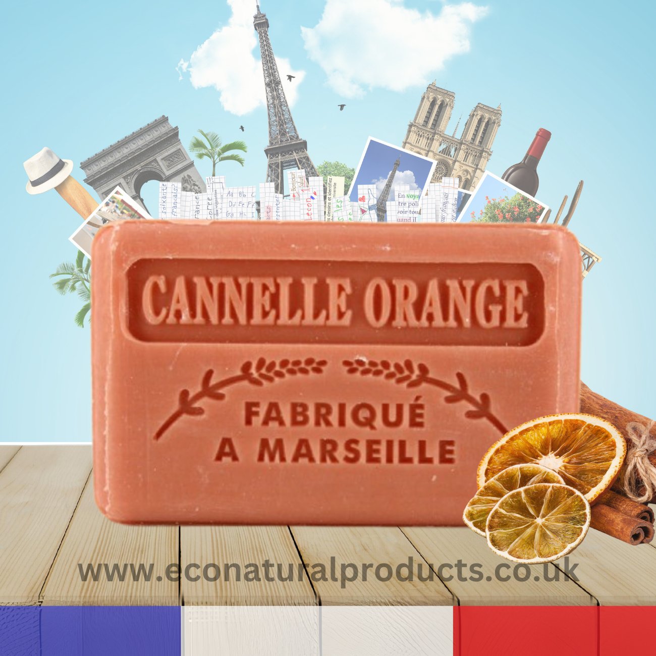 French Marseille Soap Cannelle Orange (Cinnamon Orange) 125g - Eco Natural Products - FouFour - Savon de Marseille - Bar Soap