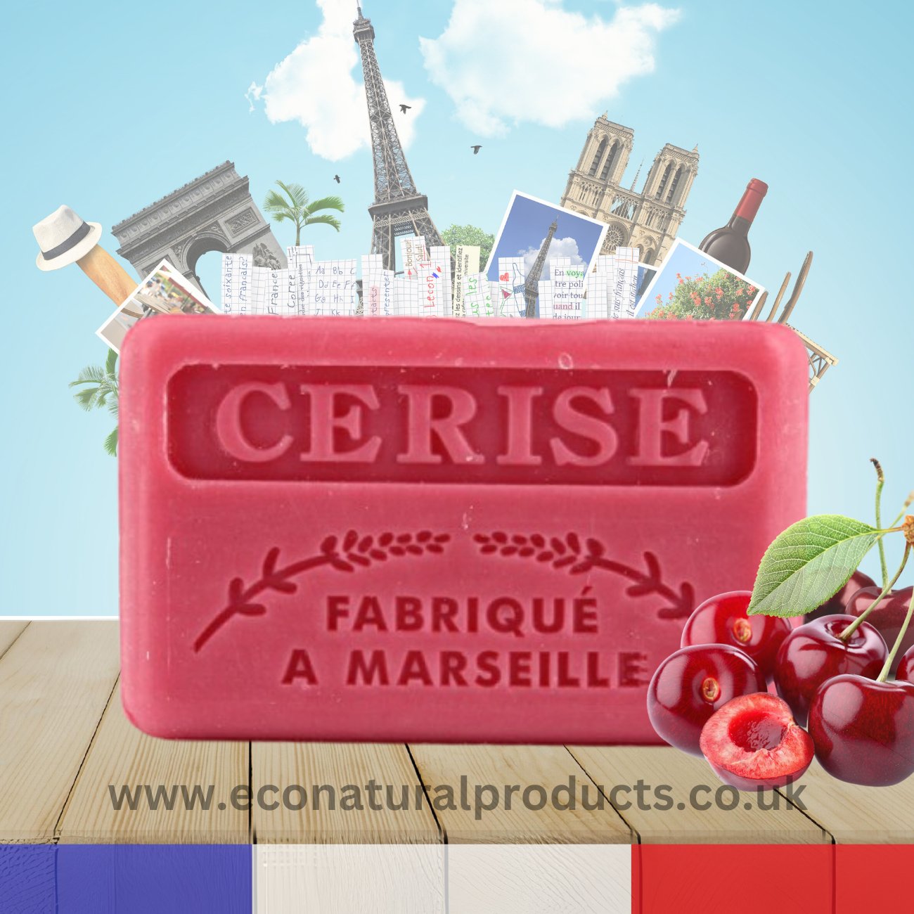 French Marseille Soap Cerise (Cherry) 125g - FouFour - Savon de Marseille - Bar Soap - Eco Natural Products