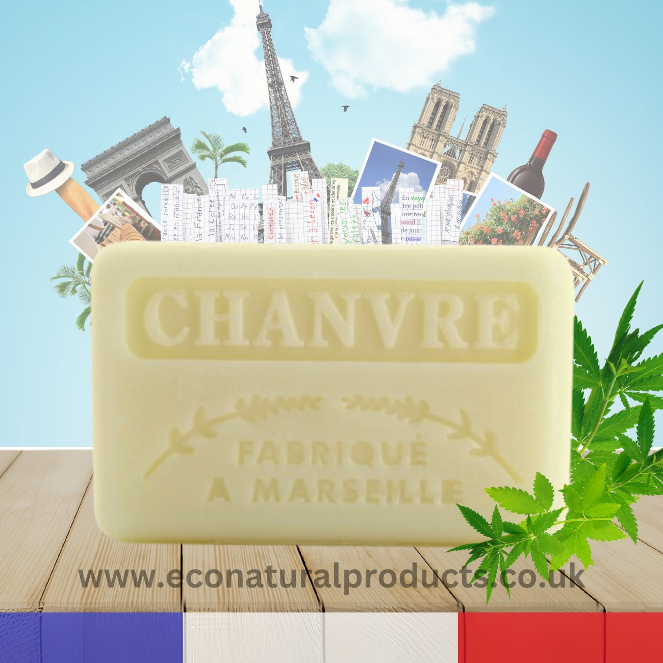 French Marseille Soap Chanvre (Hemp) 125g - Eco Natural Products - FouFour - Savon de Marseille - Bar Soap