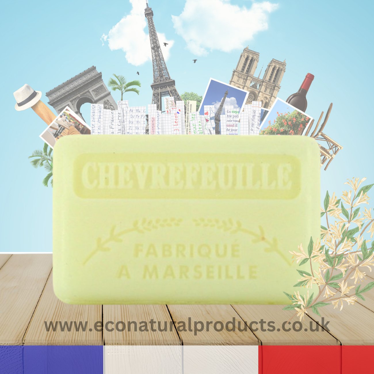 French Marseille Soap Chevrefeuille (Honeysuckle) 125g - FouFour - Savon de Marseille - Bar Soap - Eco Natural Products