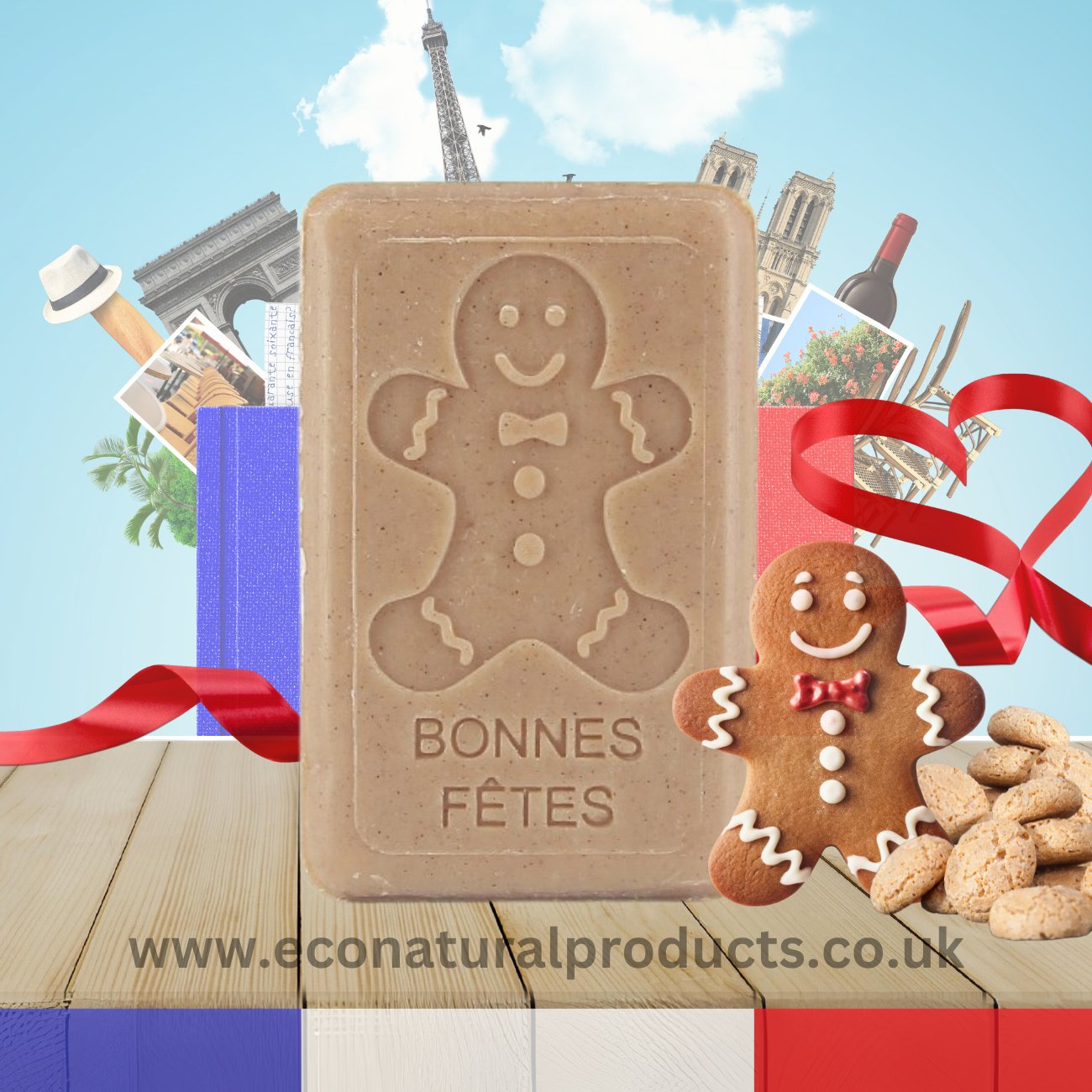 French Marseille Soap Christmas Bonhomme Pain D'Epices (Gingerbread Man) 125g - Eco Natural Products - FouFour - Savon de Marseille - Bar Soap