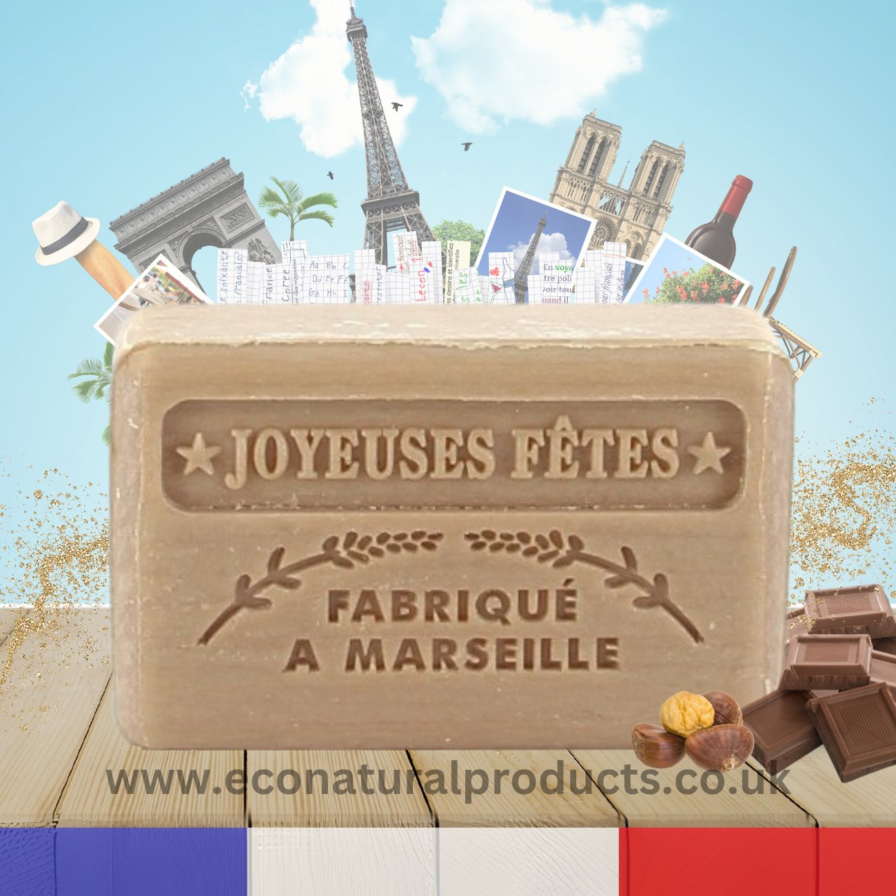 French Marseille Soap Christmas Gold Marron Glace (Glazed Chestnuts) 125g - FouFour - Savon de Marseille - Bar Soap - Eco Natural Products