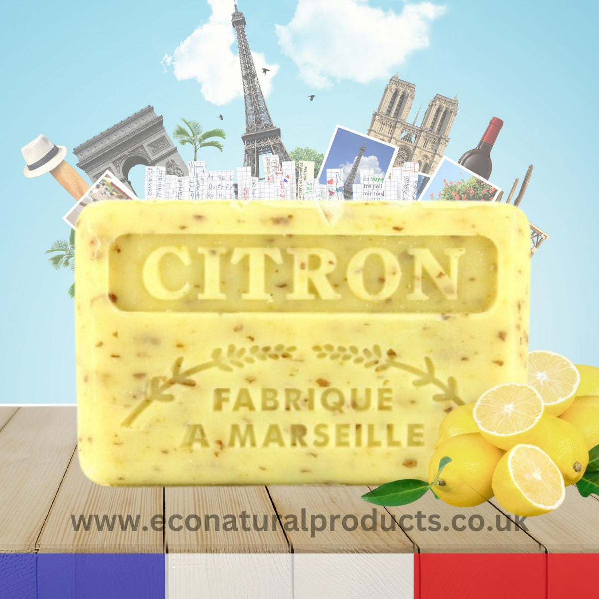 French Marseille Soap Citron Broye (Crushed Lemon) 125g - FouFour - Savon de Marseille - Bar Soap - Eco Natural Products