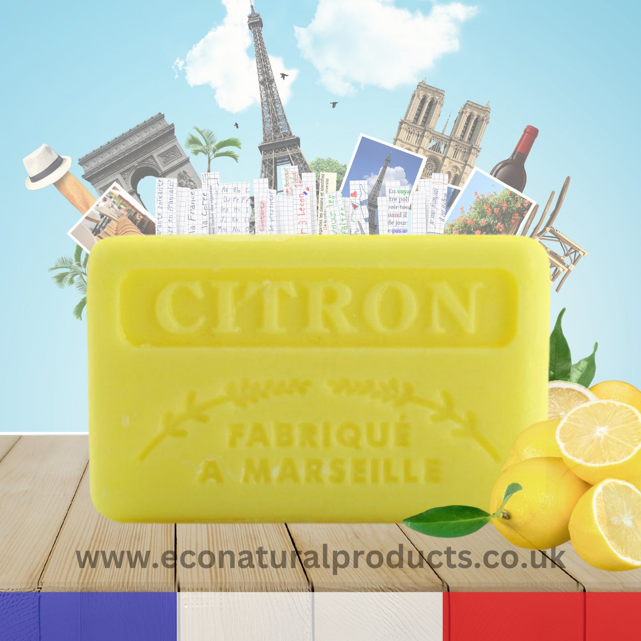 French Marseille Soap Citron (Lemon) 125g - Eco Natural Products - FouFour - Savon de Marseille - Bar Soap