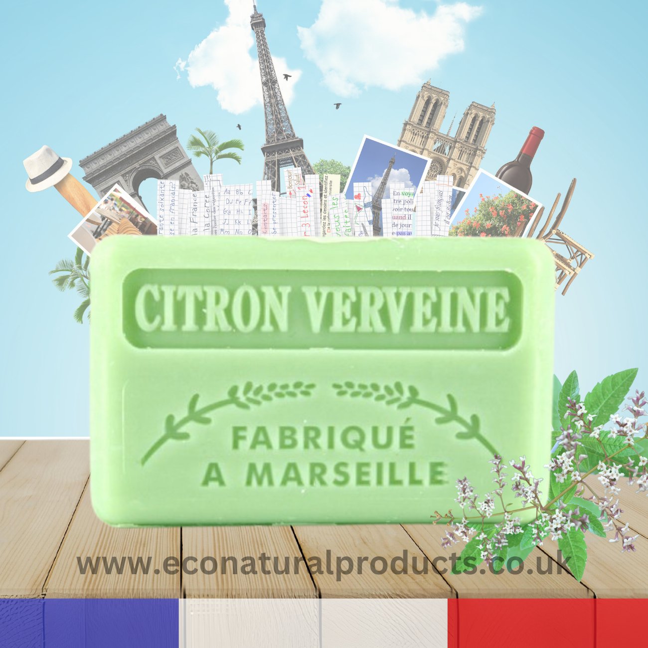 French Marseille Soap Citron verveine (Lemon verbena) 125g - Eco Natural Products - FouFour - Savon de Marseille - Bar Soap