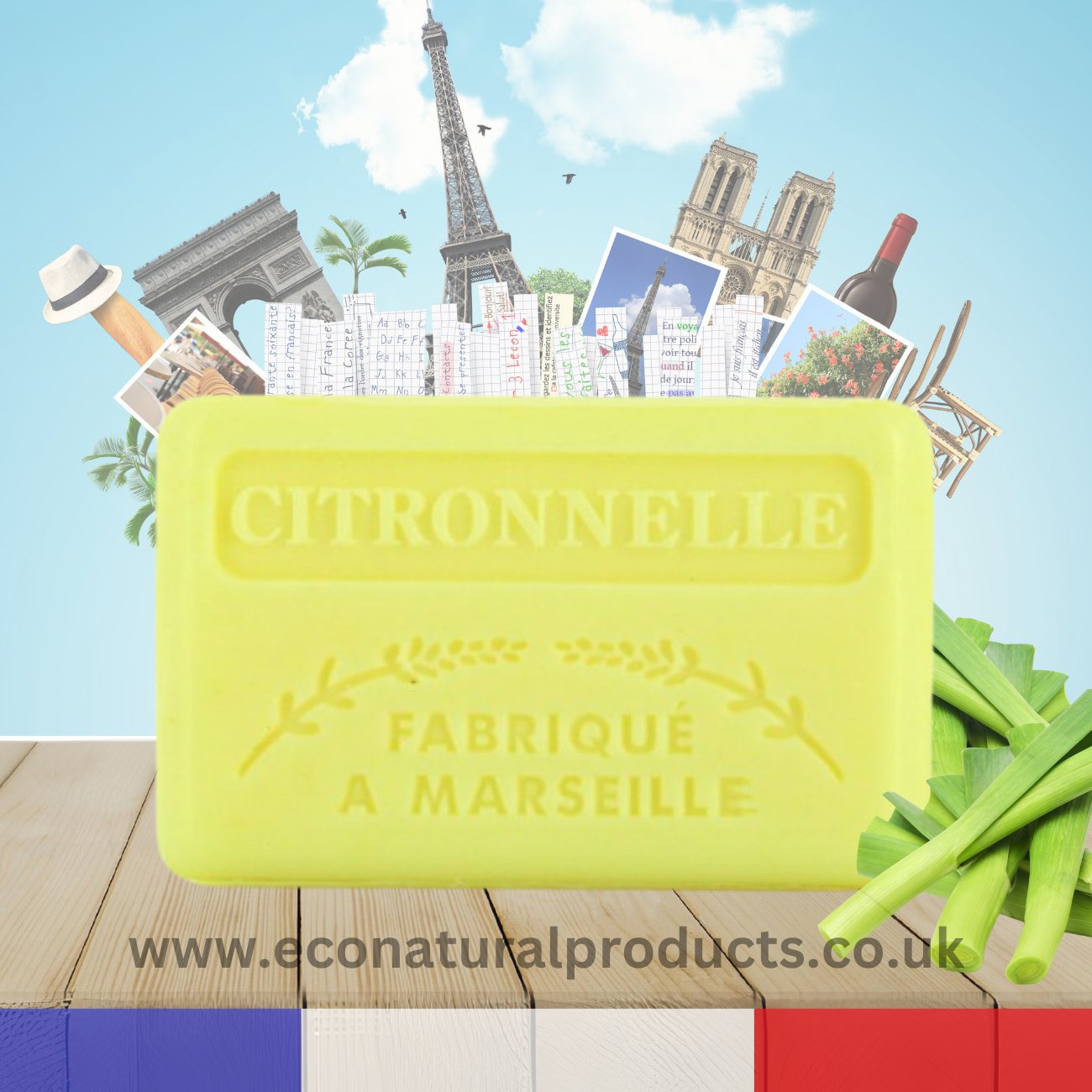 French Marseille Soap Citronelle (Citronella) 125g - Eco Natural Products - FouFour - Savon de Marseille - Bar Soap